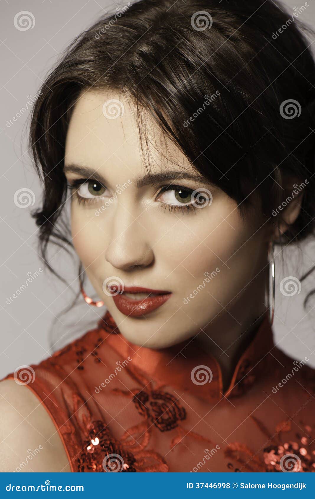Portrait Of Beautiful Brunette Woman In Red Royalty Free 