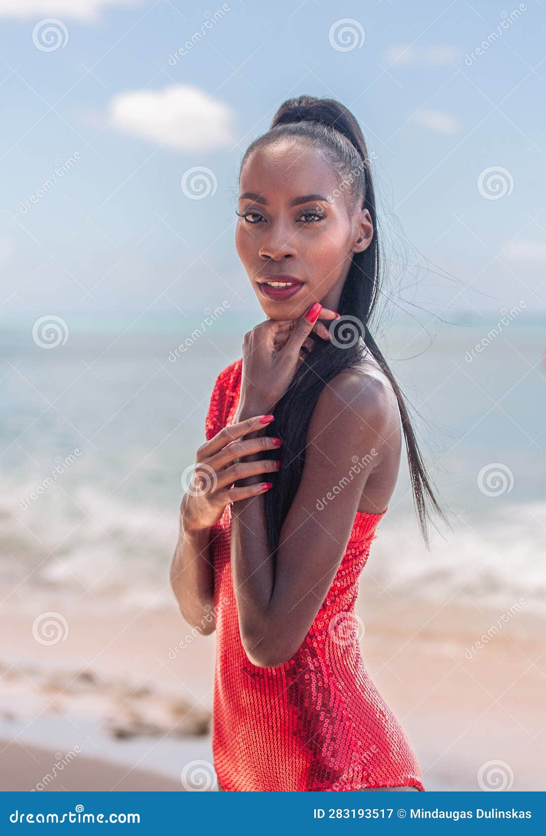 Portrait of Beautiful Caribbean Adult Teen in Barbados. Wearing Red ...