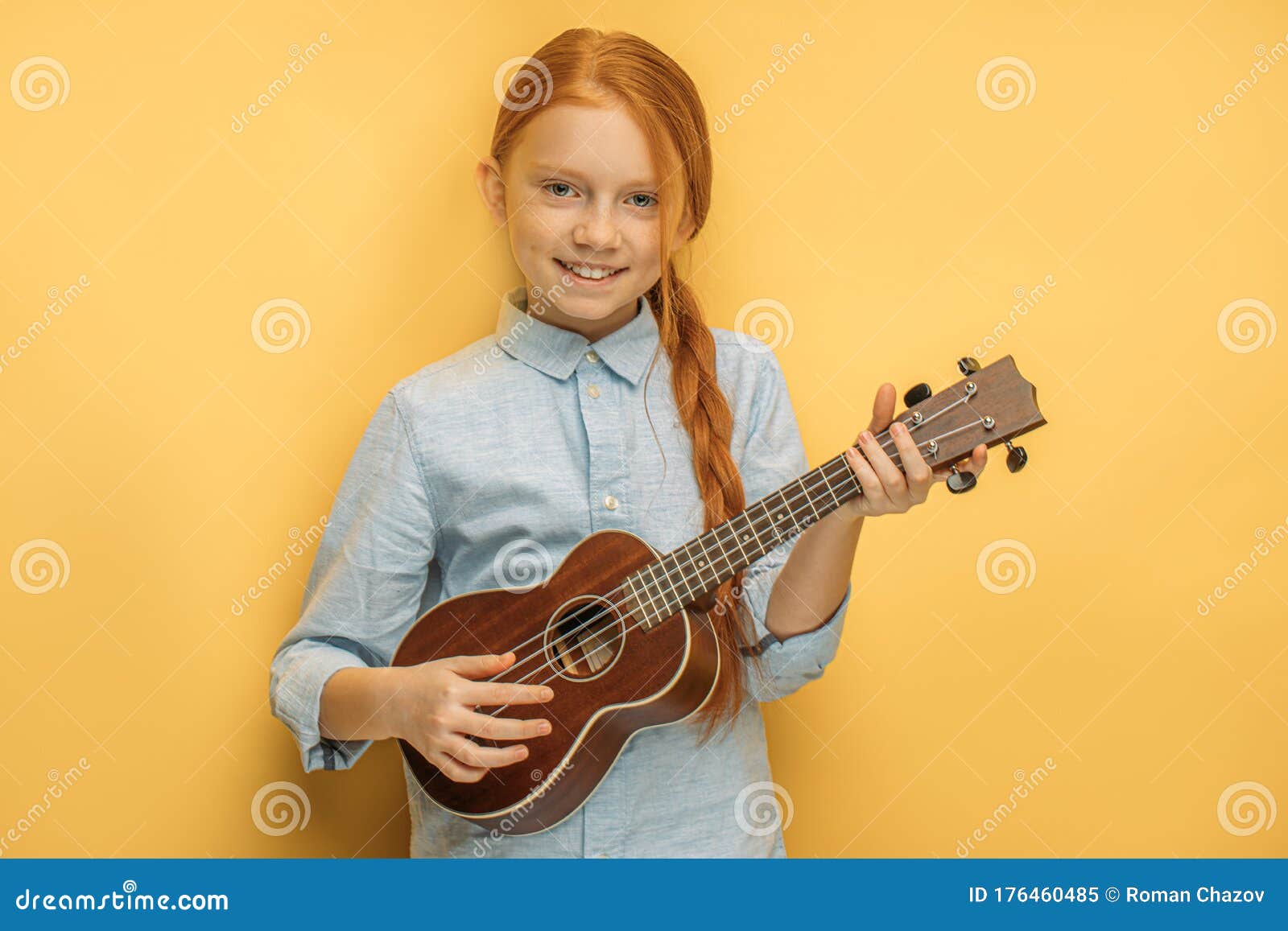 Portrait of Caucasian Teen Girl with Ukulele Stock Image - Image music, 176460485