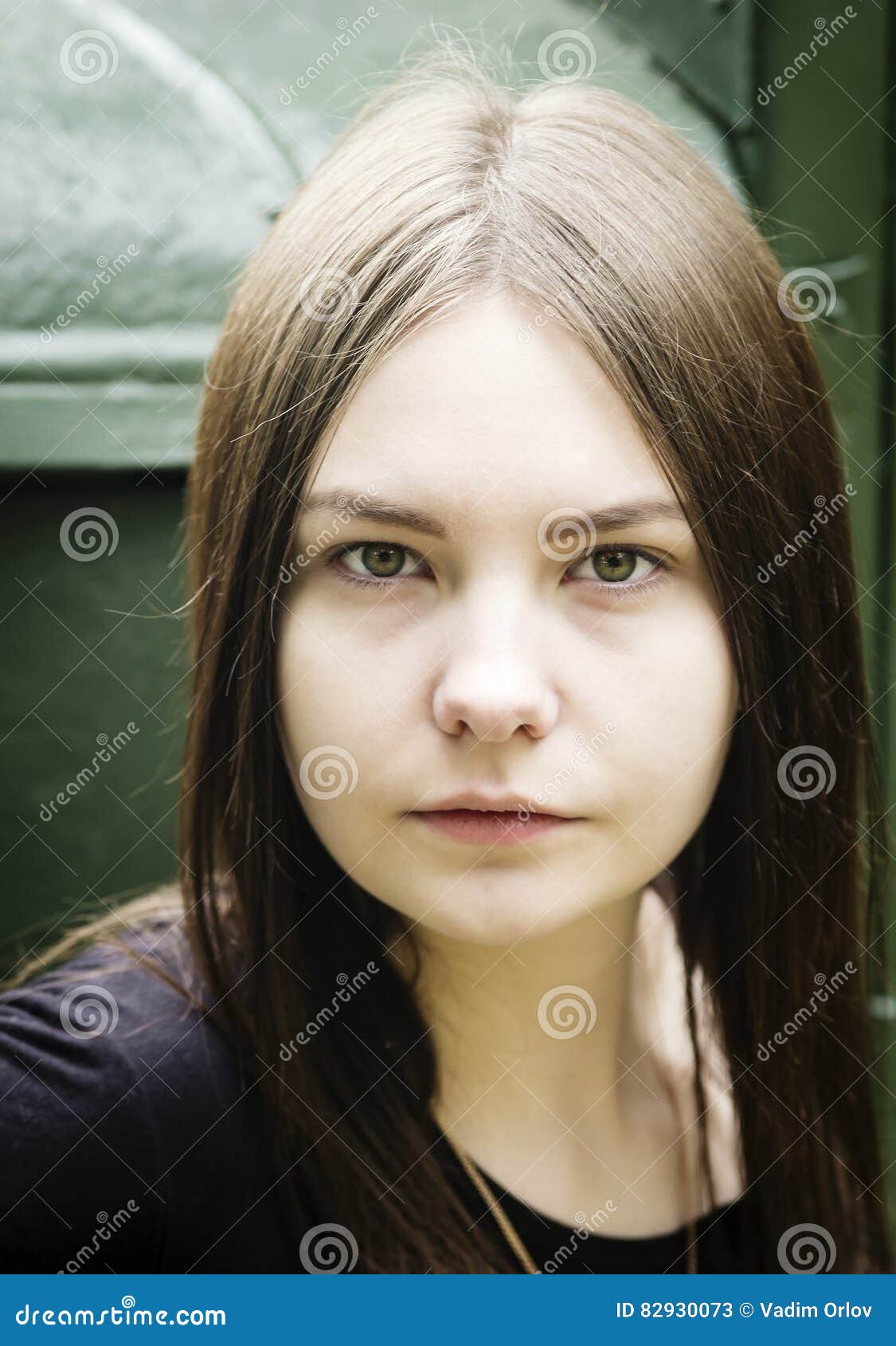 Portrait of Beautiful Dark-haired Girl in a Black T-shirt Stock Image ...