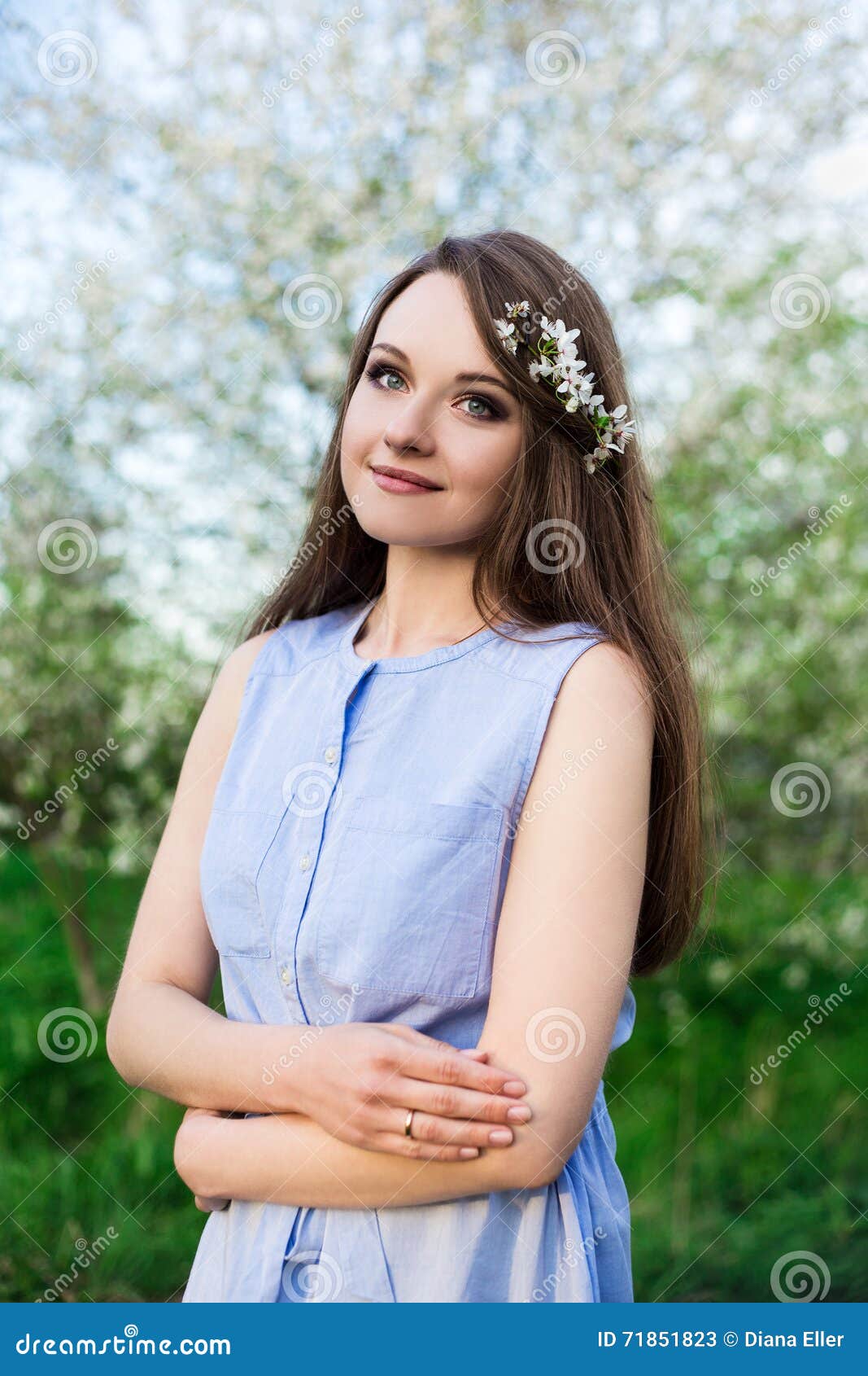 Portrait of Beautiful Dreaming Woman in Summer Garden Stock Image ...