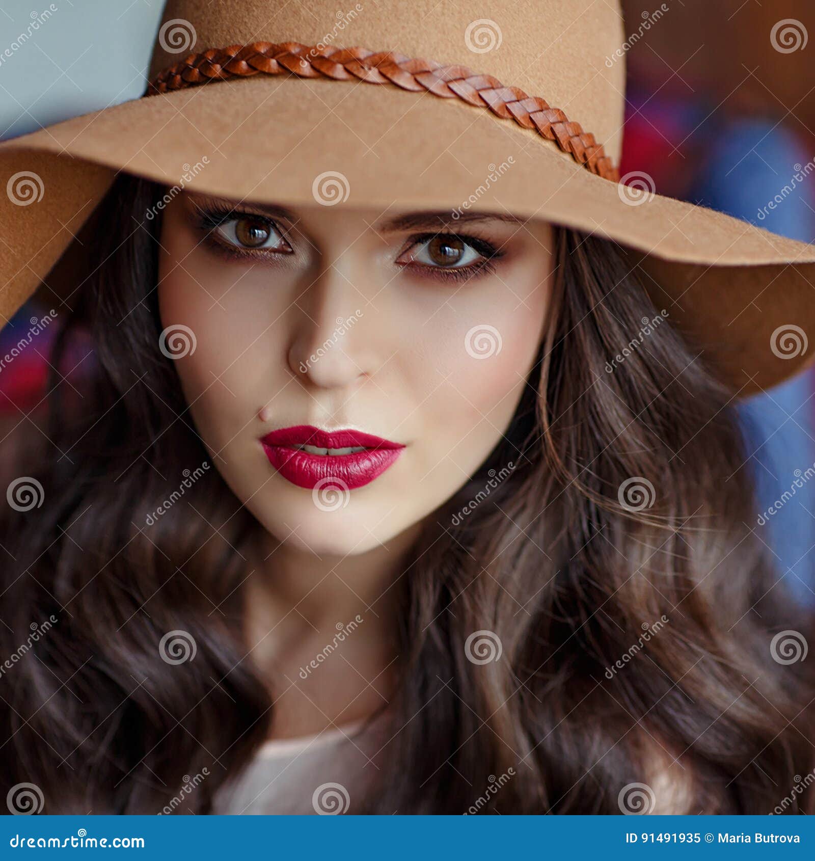 Portrait of a Beautiful Elegant Woman Brunette with Brown Eyes W Stock ...