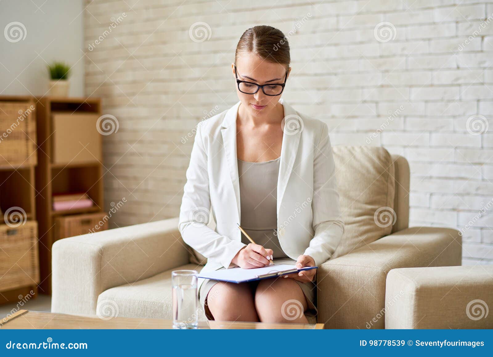 Beautiful Female Psychiatrist Making Notes Stock Image Image Of Mental Therapy 98778539