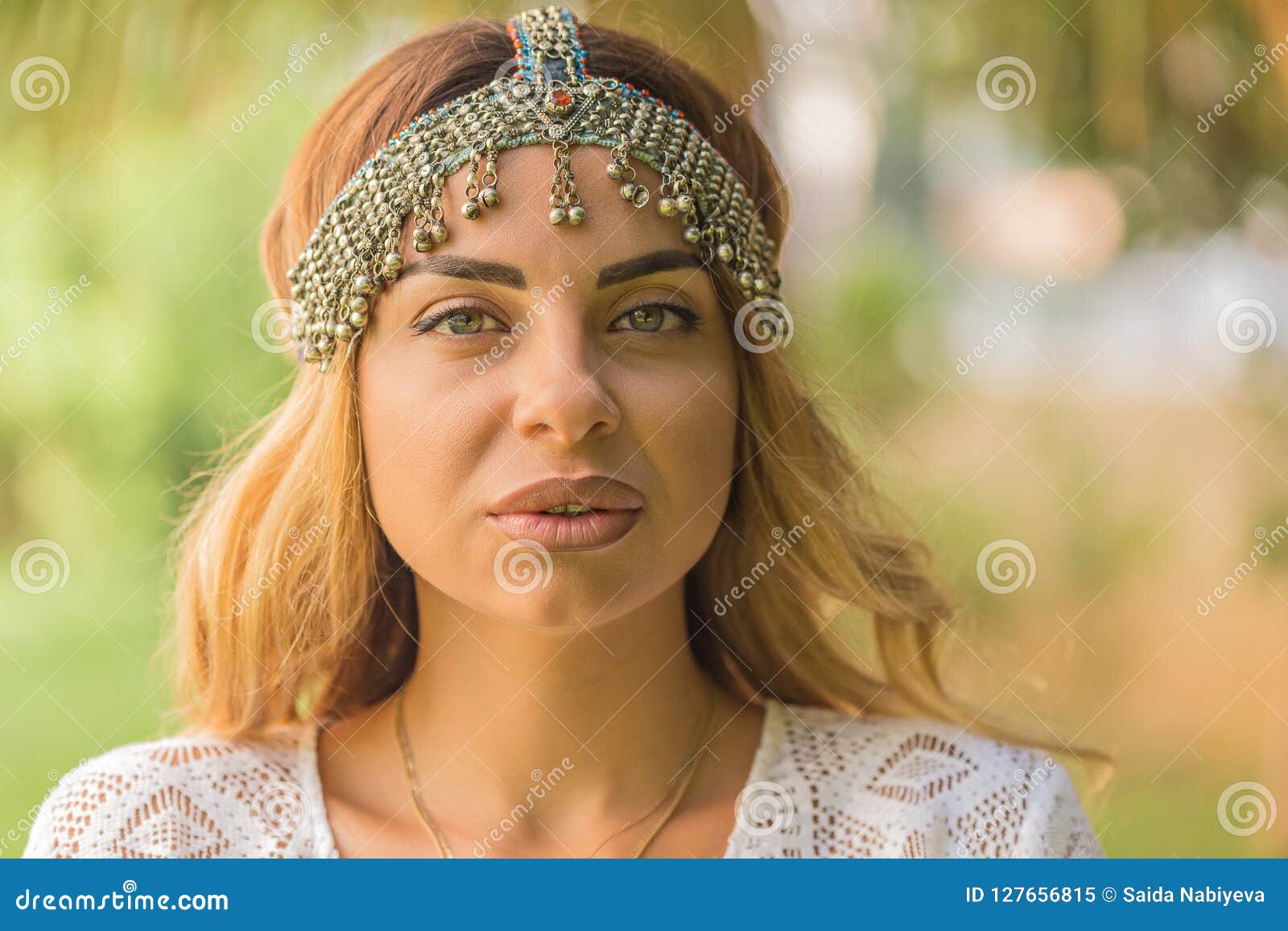 Portrait of a Beautiful Female Wearing Boho Chic Headpiece Stock Image ...