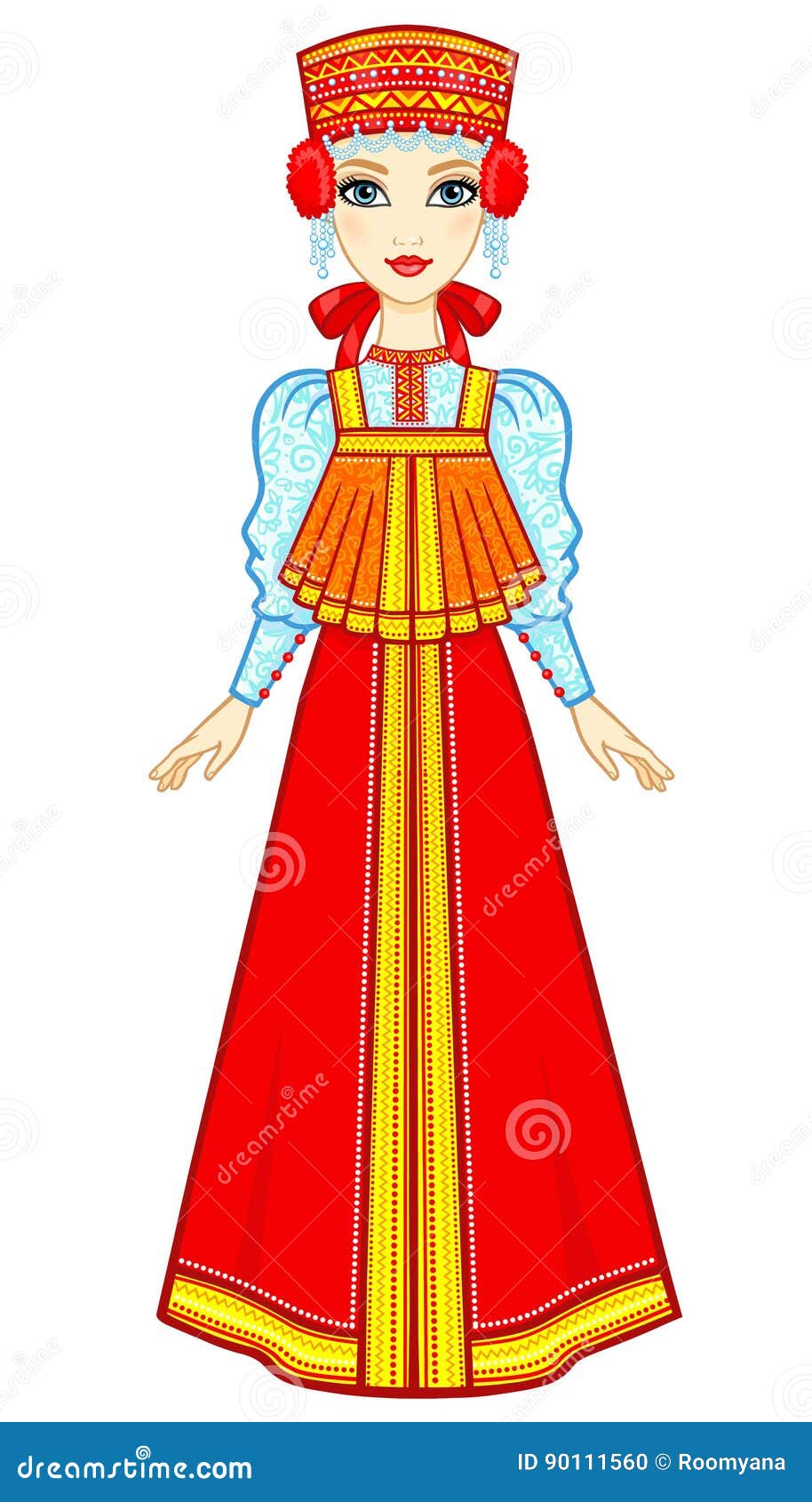 Portrait of a Beautiful Girl in an Ancient Russian Dress. Stock Vector ...