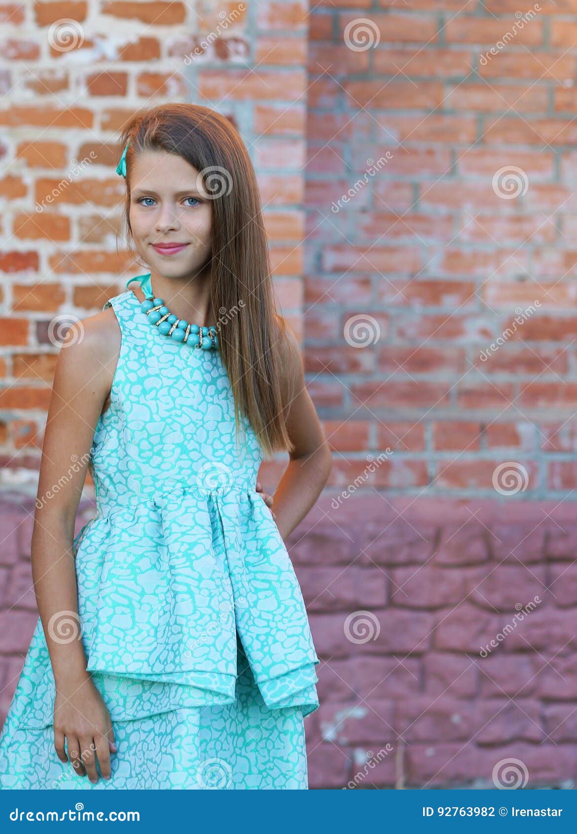 Portrait of a Beautiful Girl in a Blue Dress Stock Photo - Image of ...