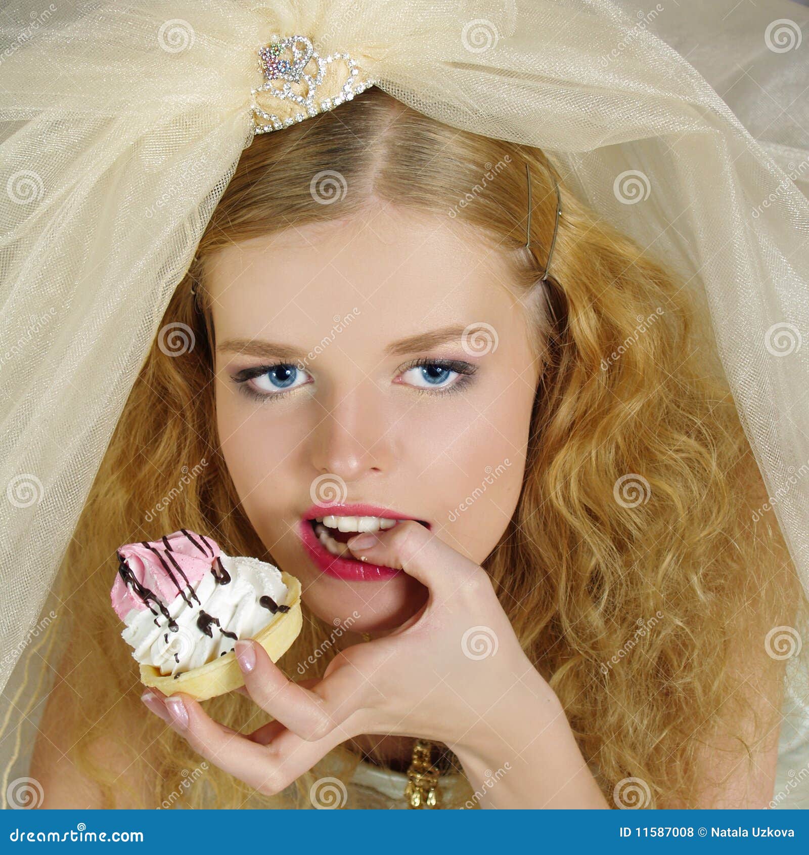 Portrait of Beautiful Girl with Cake Stock Photo Image of hair, female 11587008