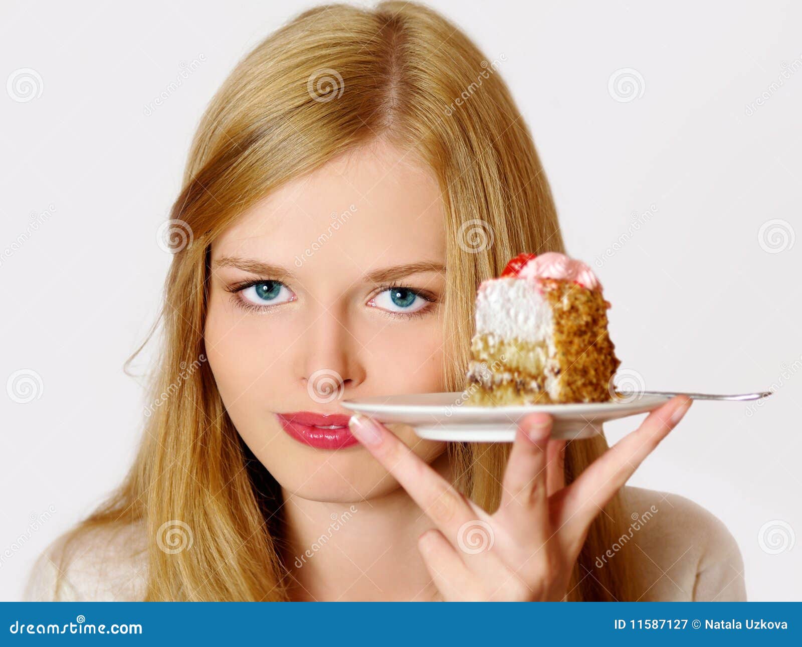 Portrait of Beautiful Girl with Cake Stock Image Image of long, happy