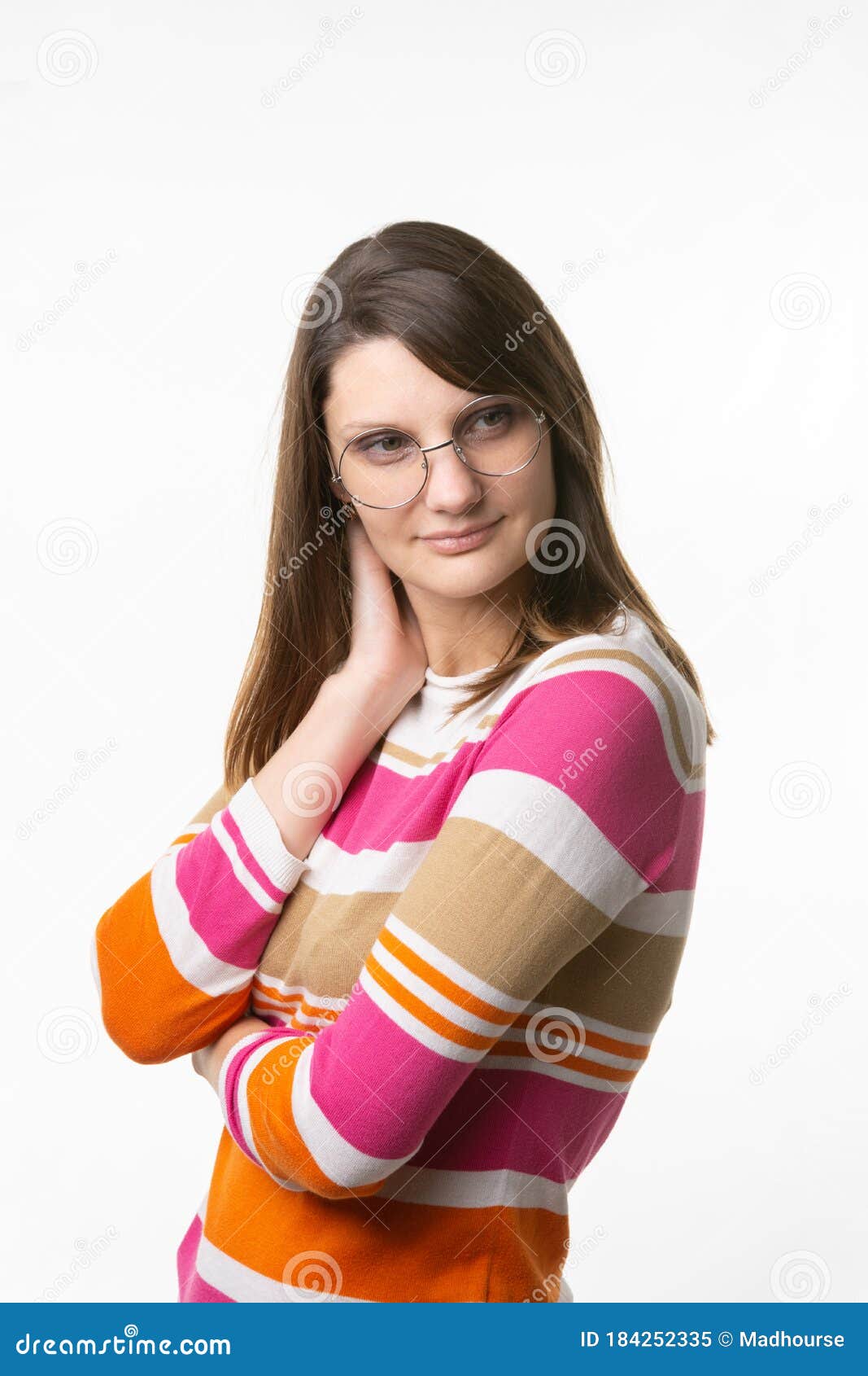 Portrait Of A Beautiful Girl Of European Appearance In Round Glasses