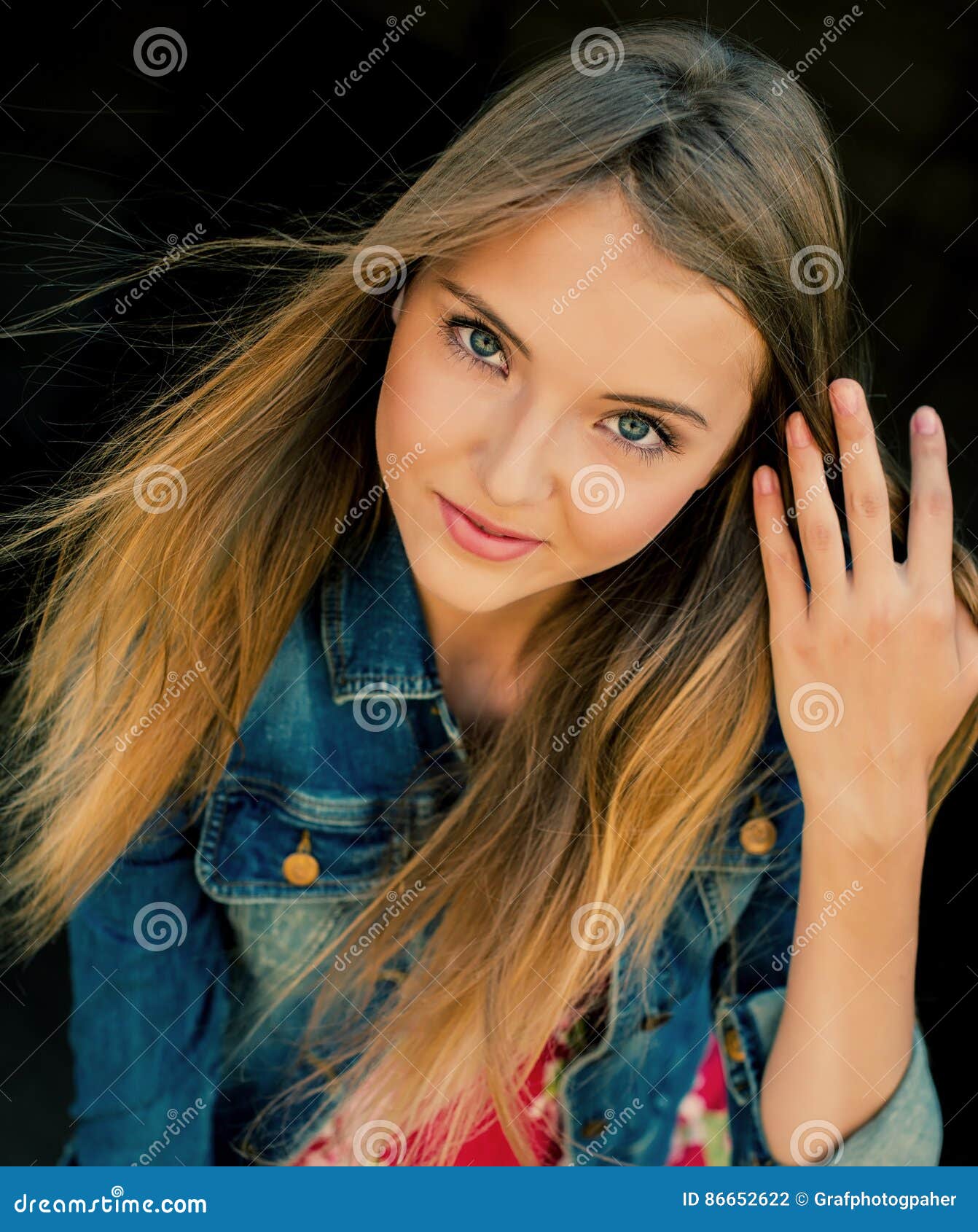 Portrait of Beautiful Girl with Flowing Hair Stock Photo - Image of