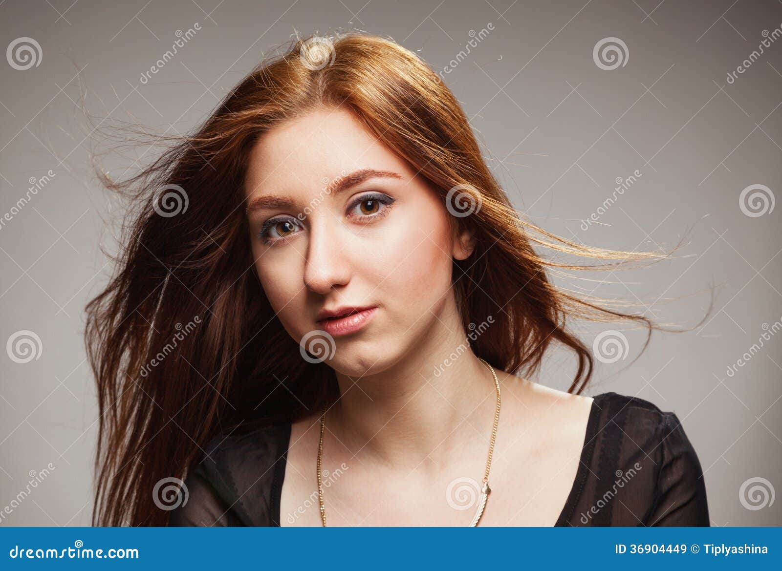 Portrait of Beautiful Girl with Fluttering Hairon Stock Image - Image ...