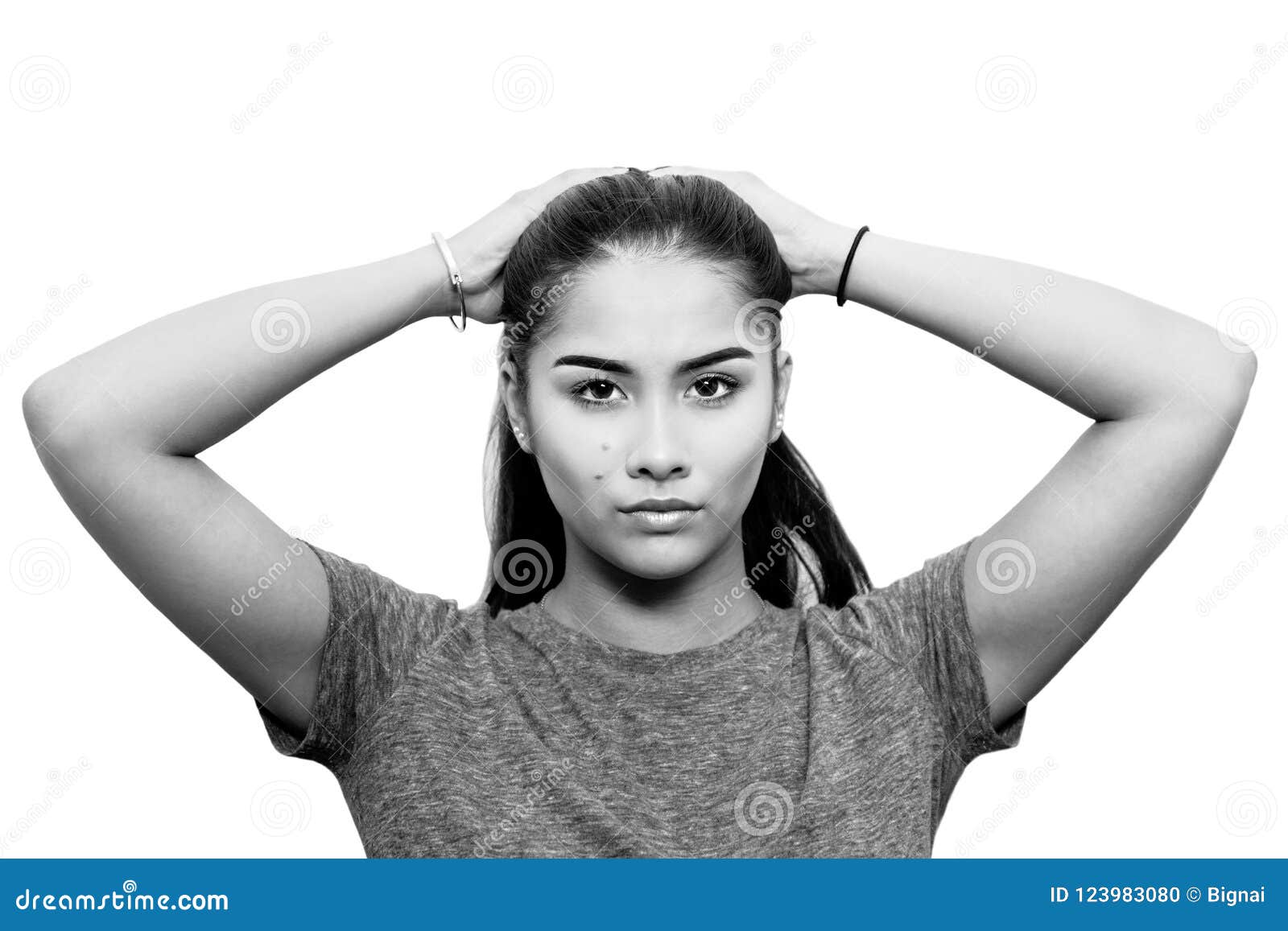 Portrait Beautiful Girl Half Half Thai in Sport Look Isolated in Black and White. Stock Photo - Image of complexion, facial: 123983080