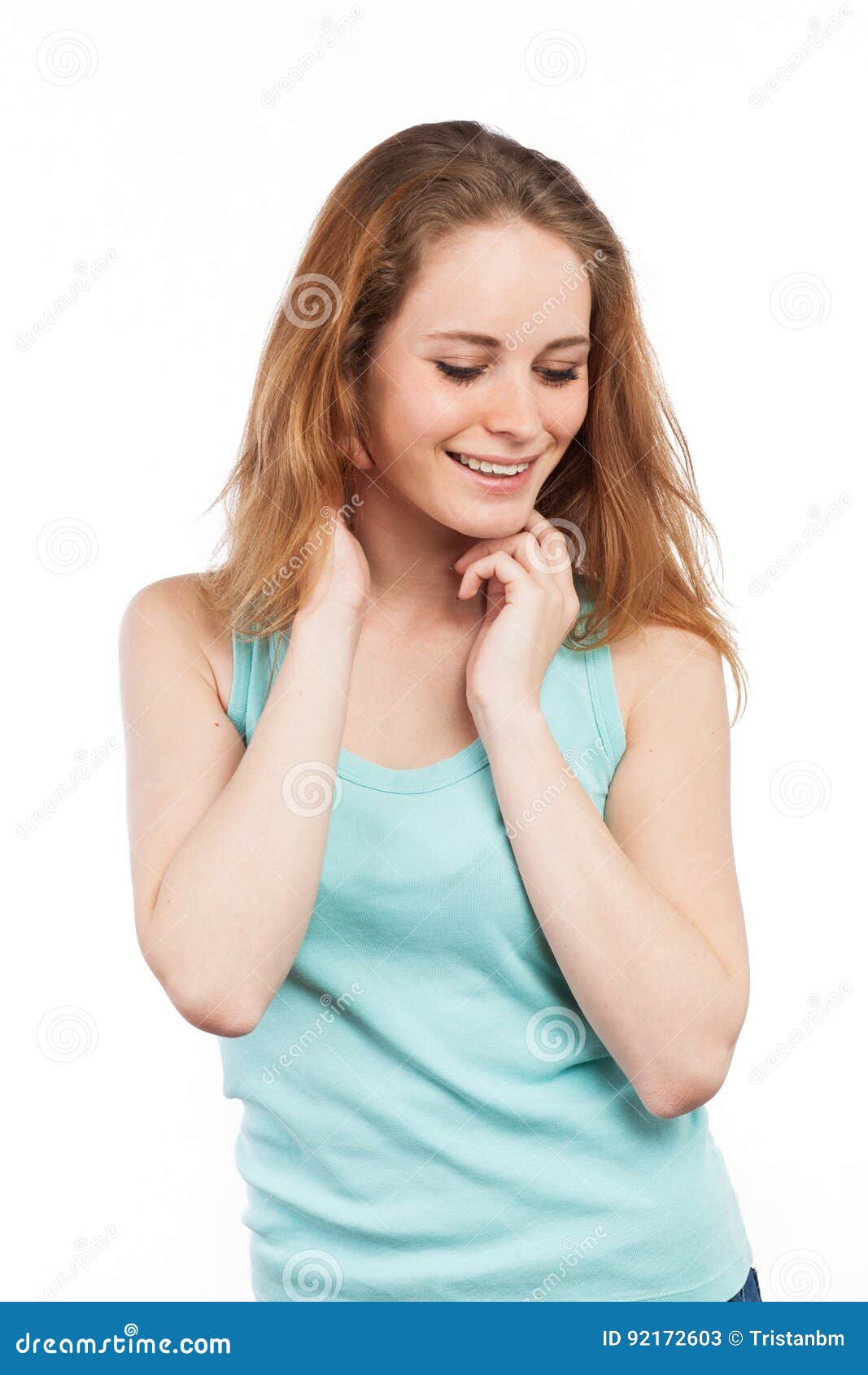 Young woman looking down stock image. Image of woman - 92172603