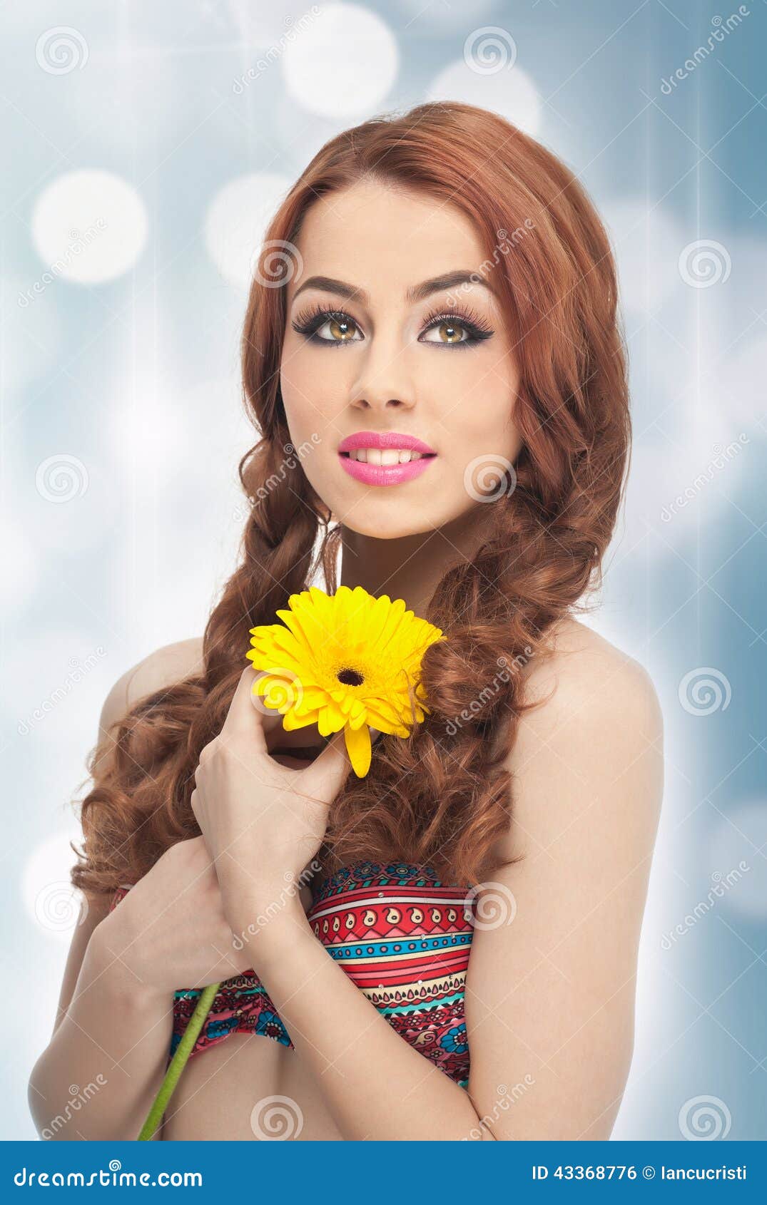 Portrait Of Beautiful Girl In Studio With Yellow 