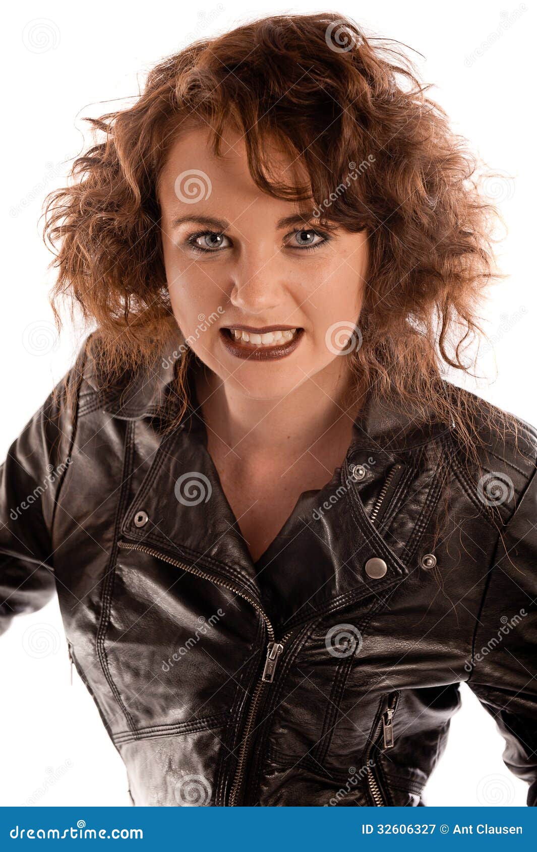 Portrait Of A Beautiful Gothic Woman In Black Leather Jacket Stock