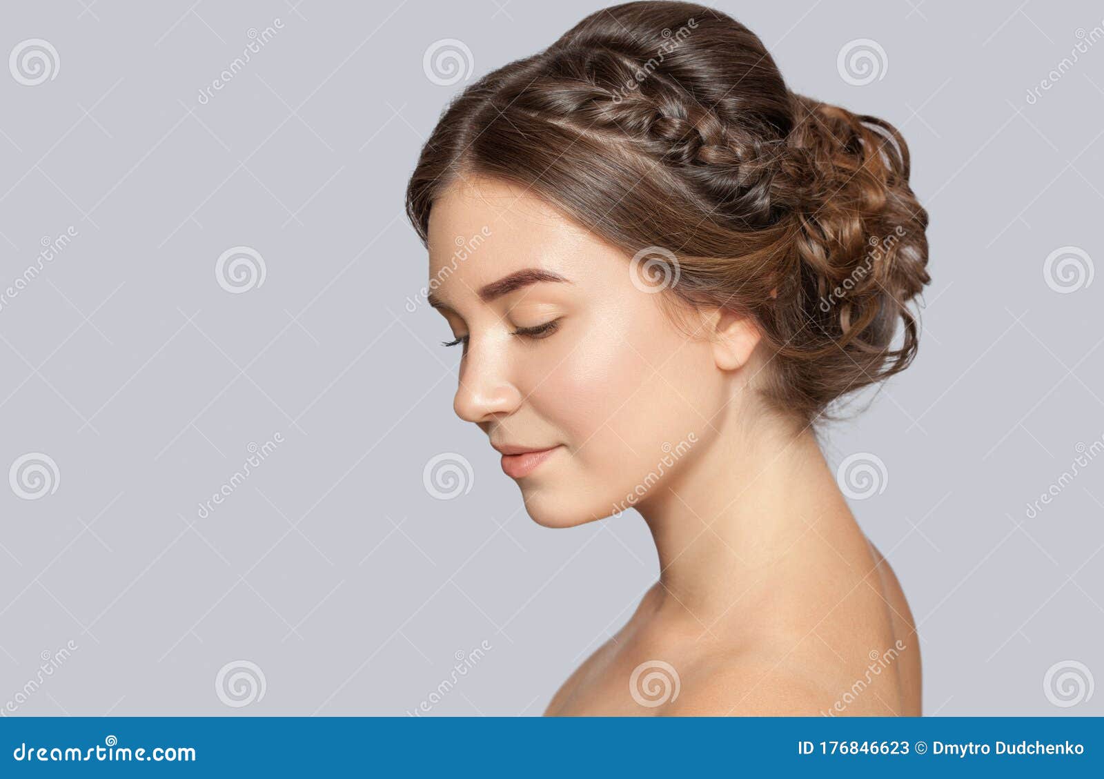 Portrait of a Beautiful Happy Woman with Beautiful Fresh Make-up and with Clean Skin, with a Wedding Hairstyle in a Beauty Salon. Stock Image - Image of healthy, haircut: 176846623 Portrait of a Beautiful Happy Woman with Beautiful Fresh Make-up and with Clean Skin, with a Wedding Hairstyle in a Beauty Salon. Stock Image - Image of healthy, haircut: 176846623