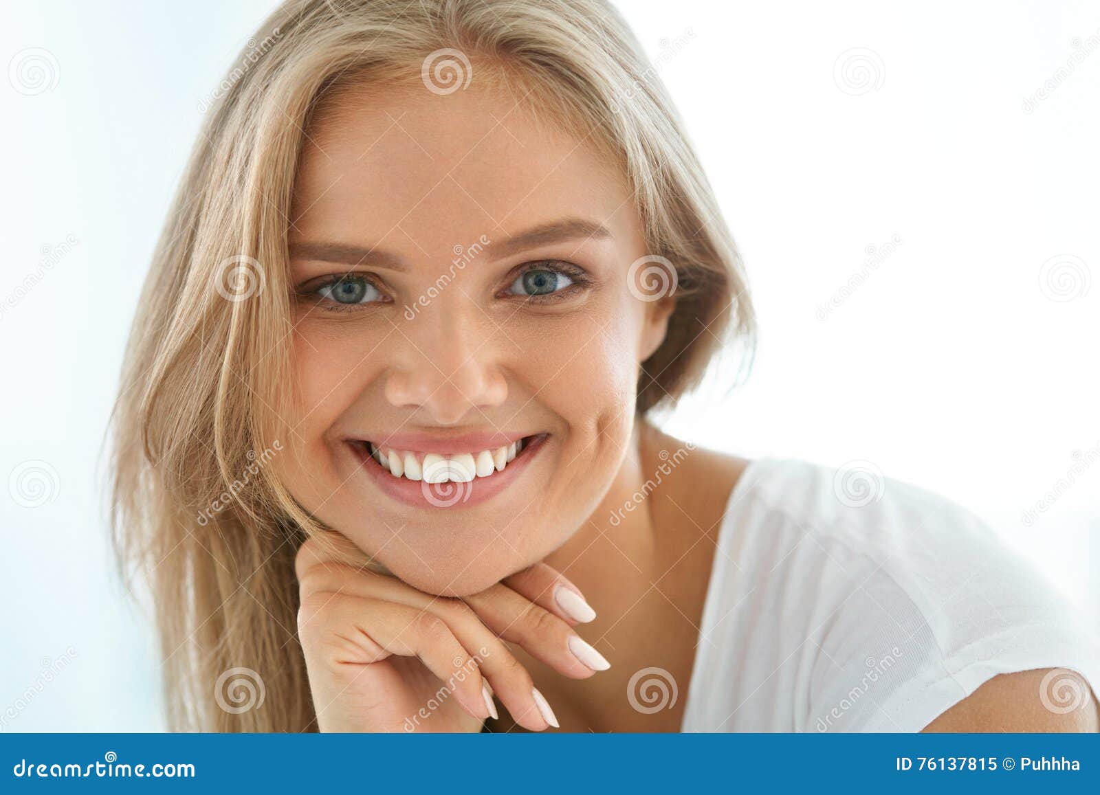 portrait beautiful happy woman with white teeth smiling. beauty