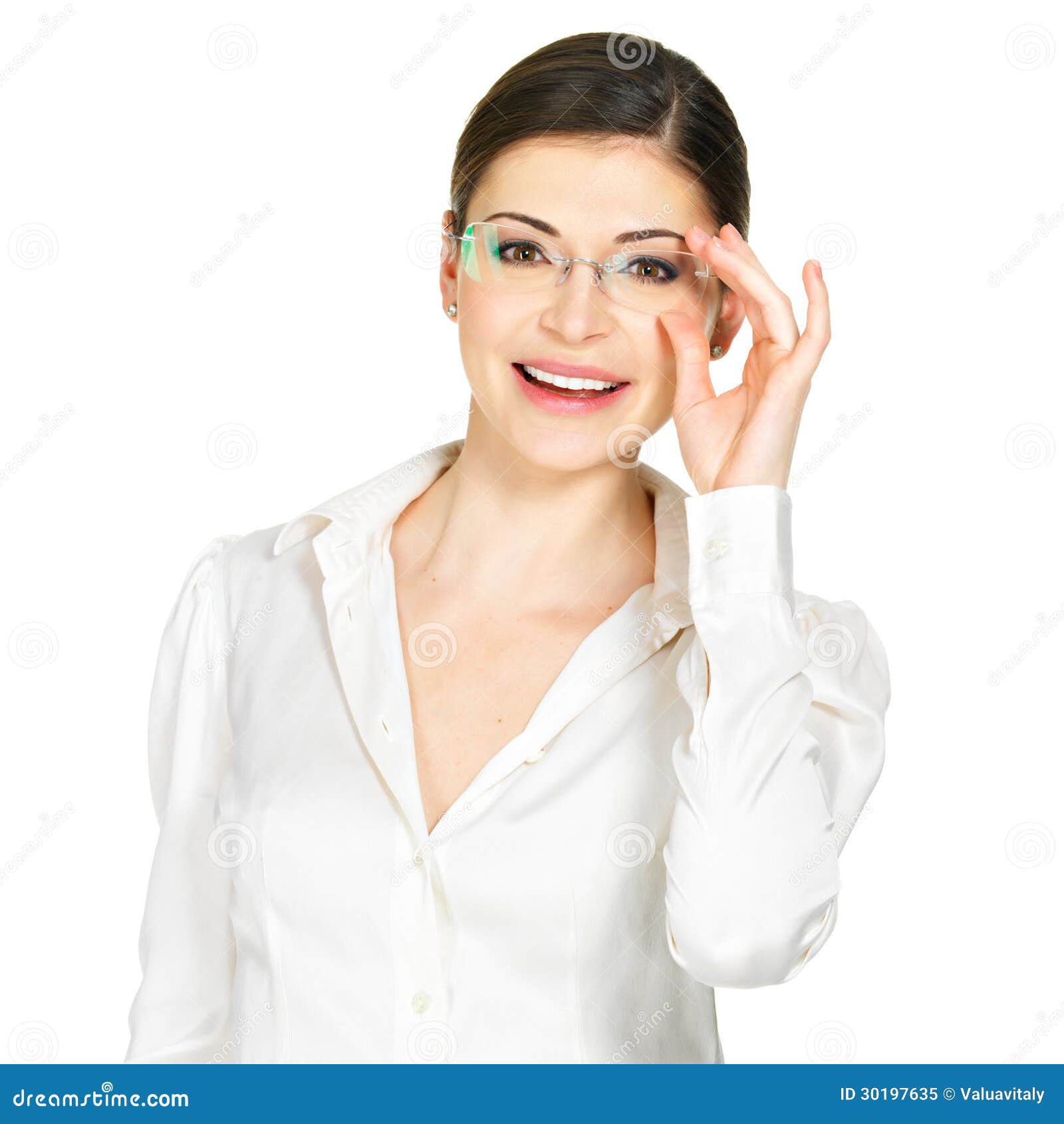 Portrait Of The Beautiful Happy Woman In Glasses Stock Image Image Of 