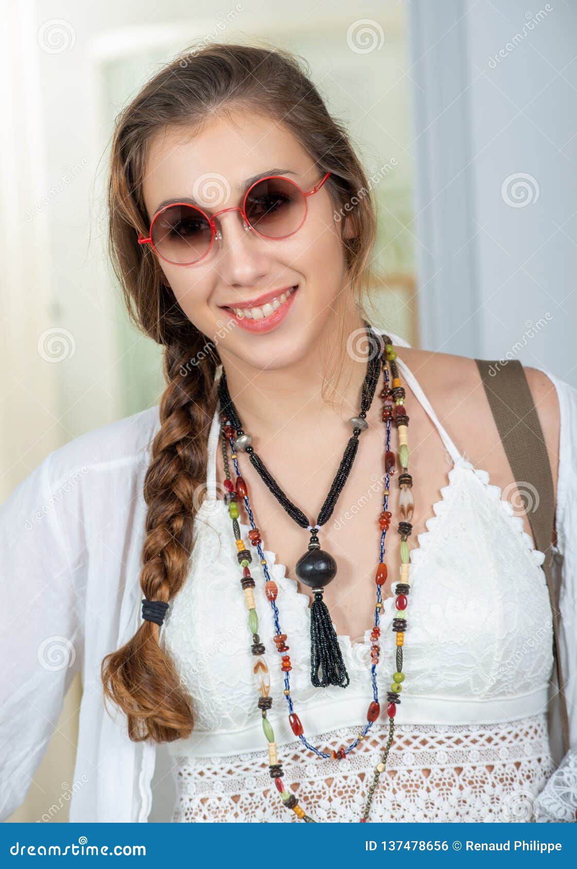 Portrait of Beautiful Hippie Girl Stock Photo - Image of fashion, indie ...