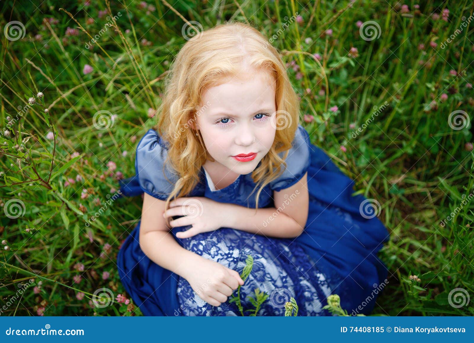Portrait of Beautiful Little Girl in the Blue Dress Stock Image - Image ...
