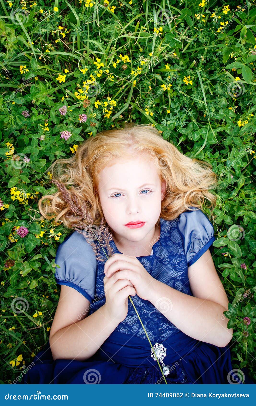 Portrait of Beautiful Little Girl in the Blue Dress Stock Photo - Image ...