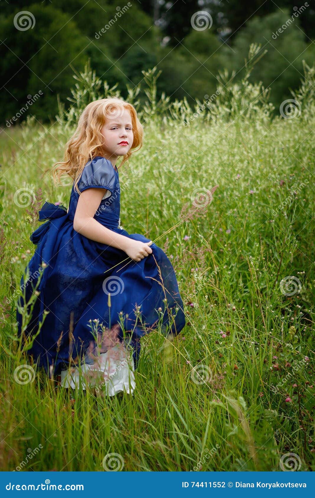 Portrait of Beautiful Little Girl in the Blue Dress Stock Photo - Image ...