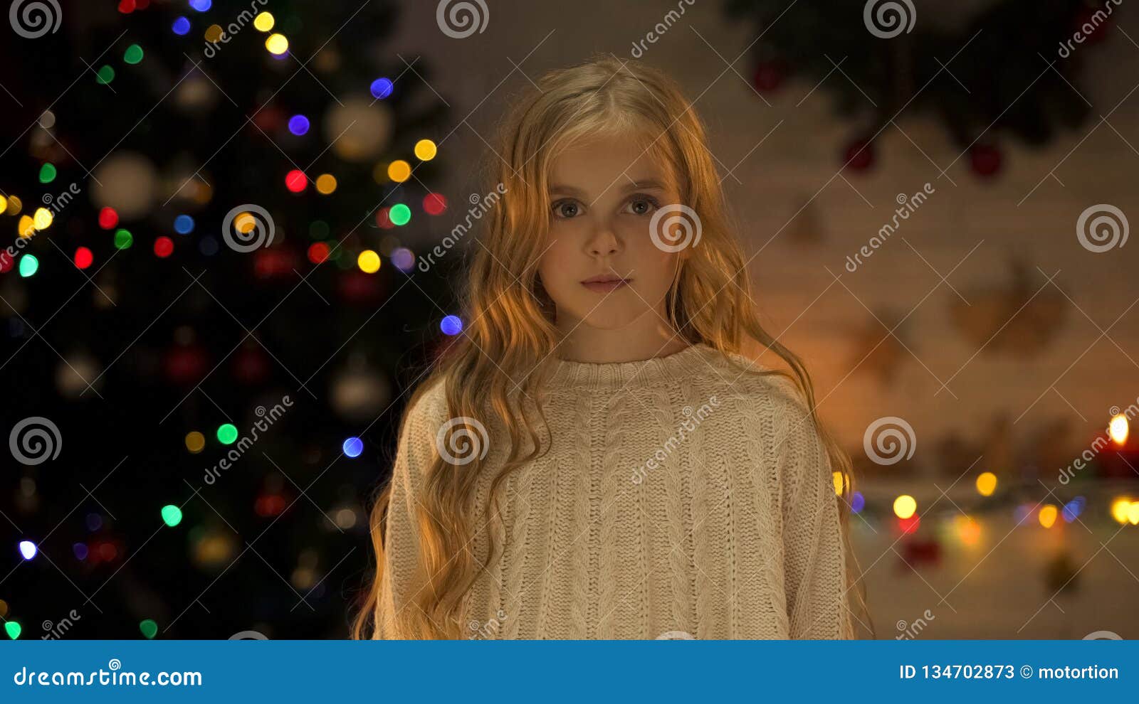 Portrait of Beautiful Little Girl at Christmas Eve, Faith in Miracle ...