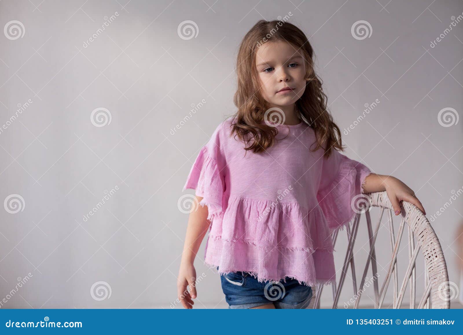 Portrait of a Beautiful Little Girl in a Pink Dress Five Years Stock ...