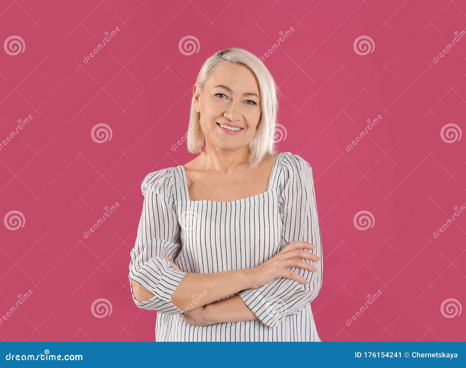 Portrait of Beautiful Mature Woman on Background Stock Image - Image of