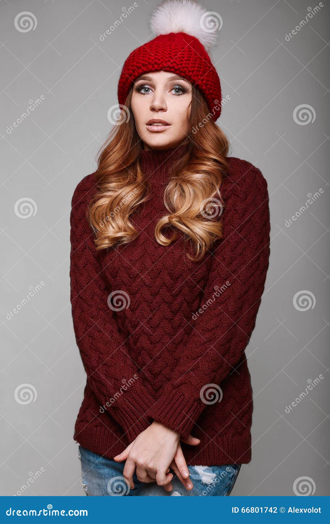 Portrait of Beautiful Redhead Woman in Sweater Stock Photo - Image of ...