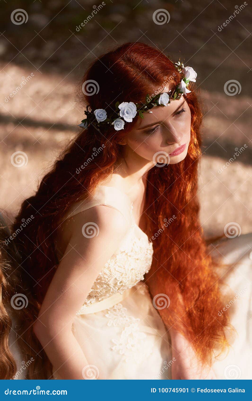 Portrait of a Beautiful Redheaded Girl with Long Curly Hair. Bride ...