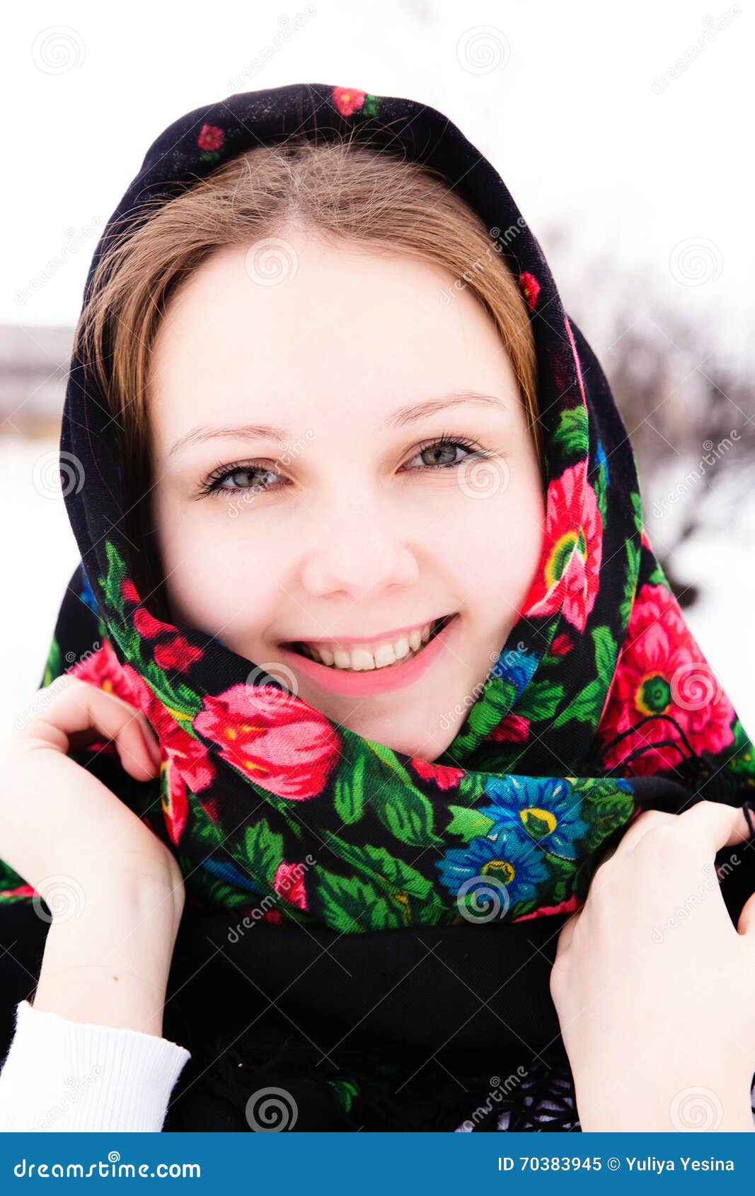 Portrait Of Beautiful Russian Girl In A Shawl Stock Image Image Of