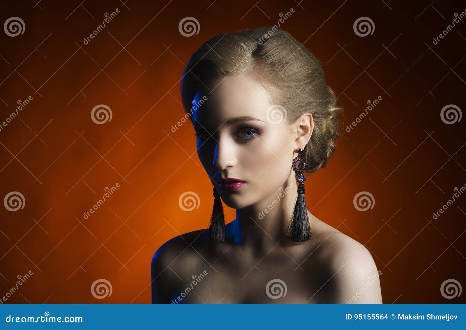 Portrait Of A Naked Young Woman With Long Hair. Stock 