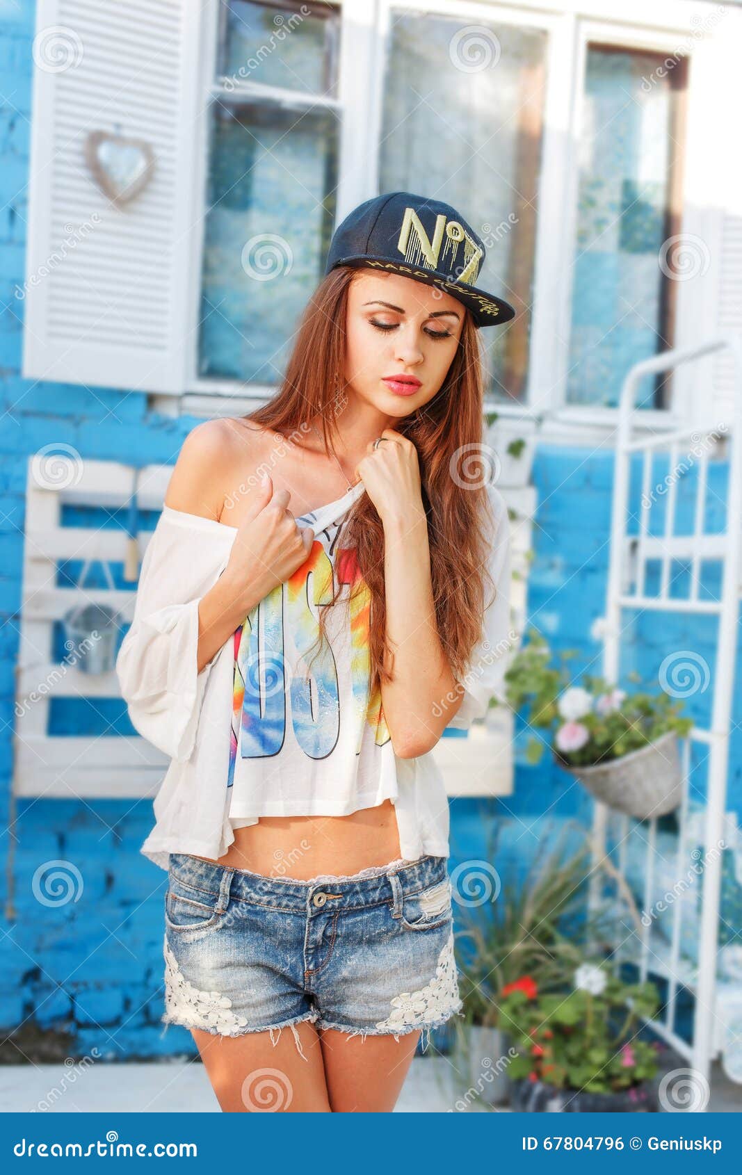 Portrait of a Beautiful Woman is Looked Down Outdoors Stock Photo ...