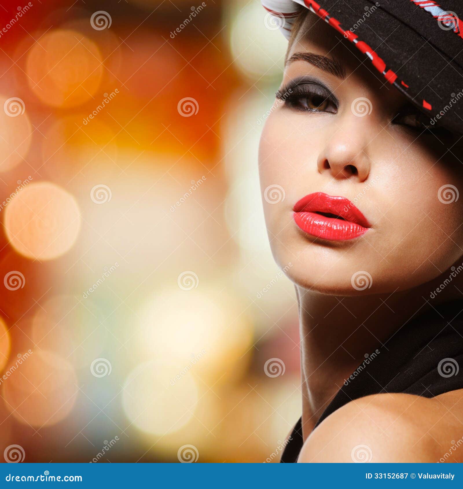 Portrait Of The Beautiful Woman With Red Lips Stoc