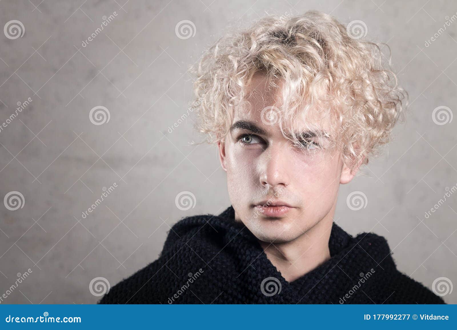 Portrait of a Beautiful, Sexy, Young Man with White Curly Hair Stock Image  - Image of confident, male: 177992277