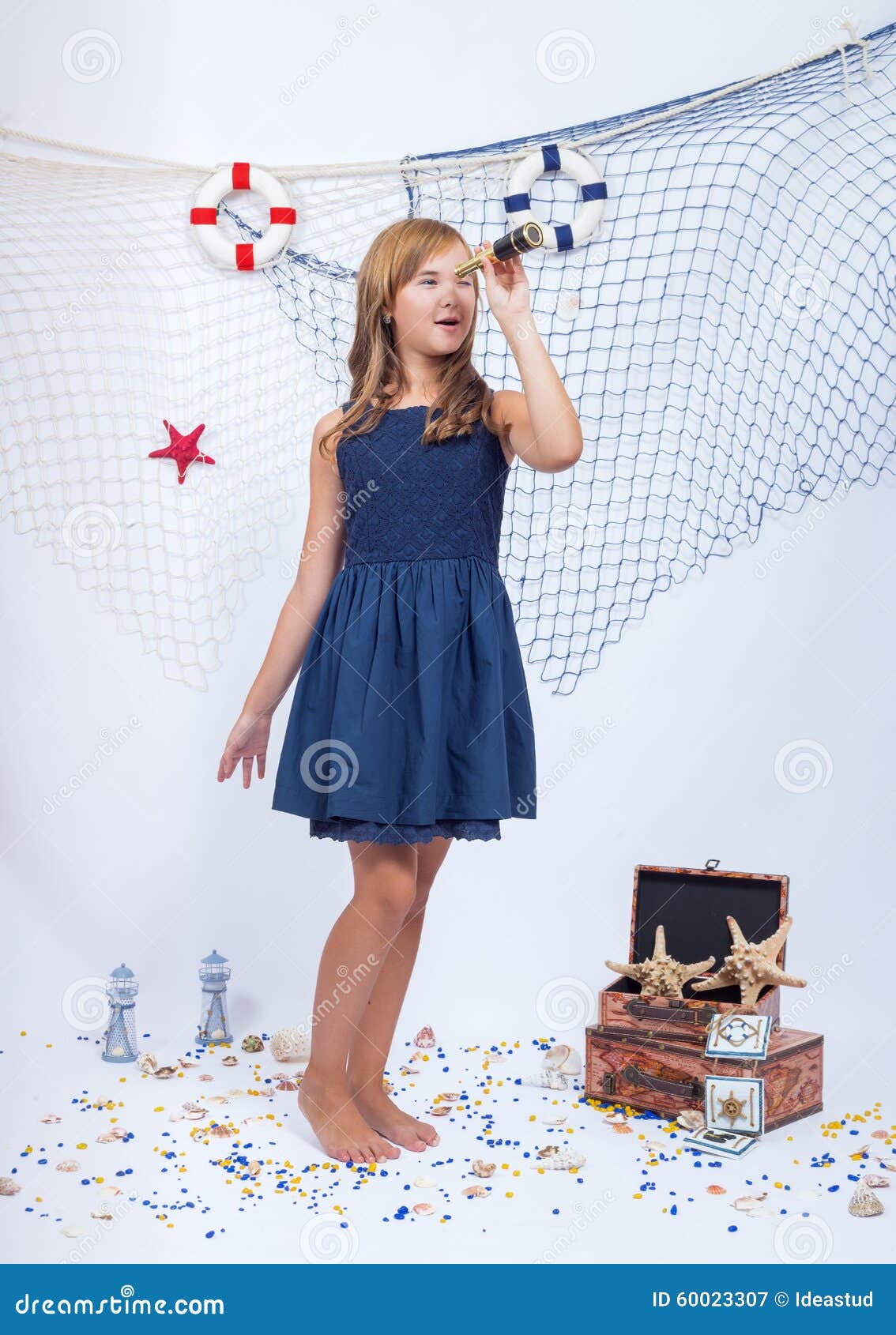 Portrait of Beautiful Teen Girl in Marine Style Stock Image