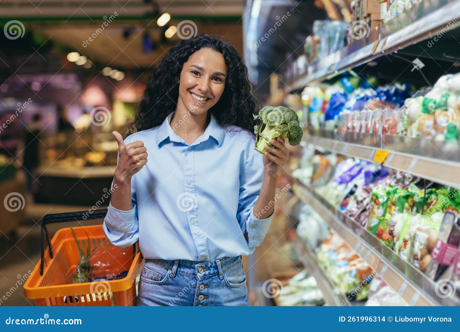Portrait of a Beautiful Vegetarian Woman in a Supermarket, a Hispanic ...