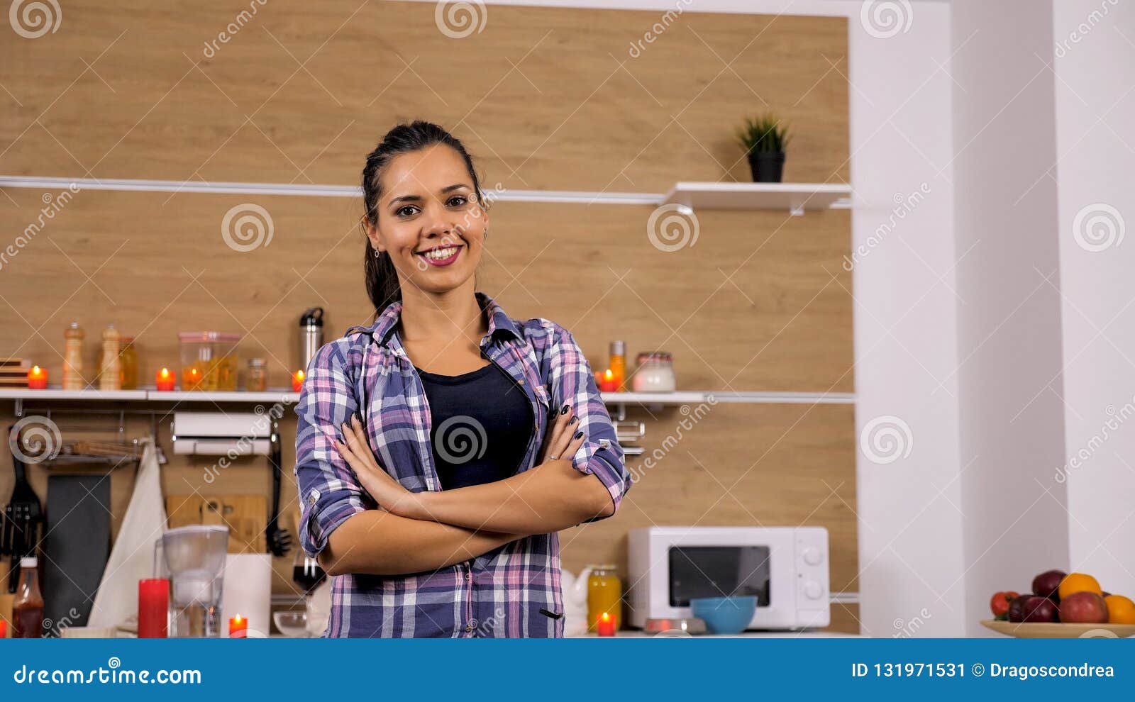 Portrait Of Beautiful Wife Cooking In Her Kitchen Stock Image Image