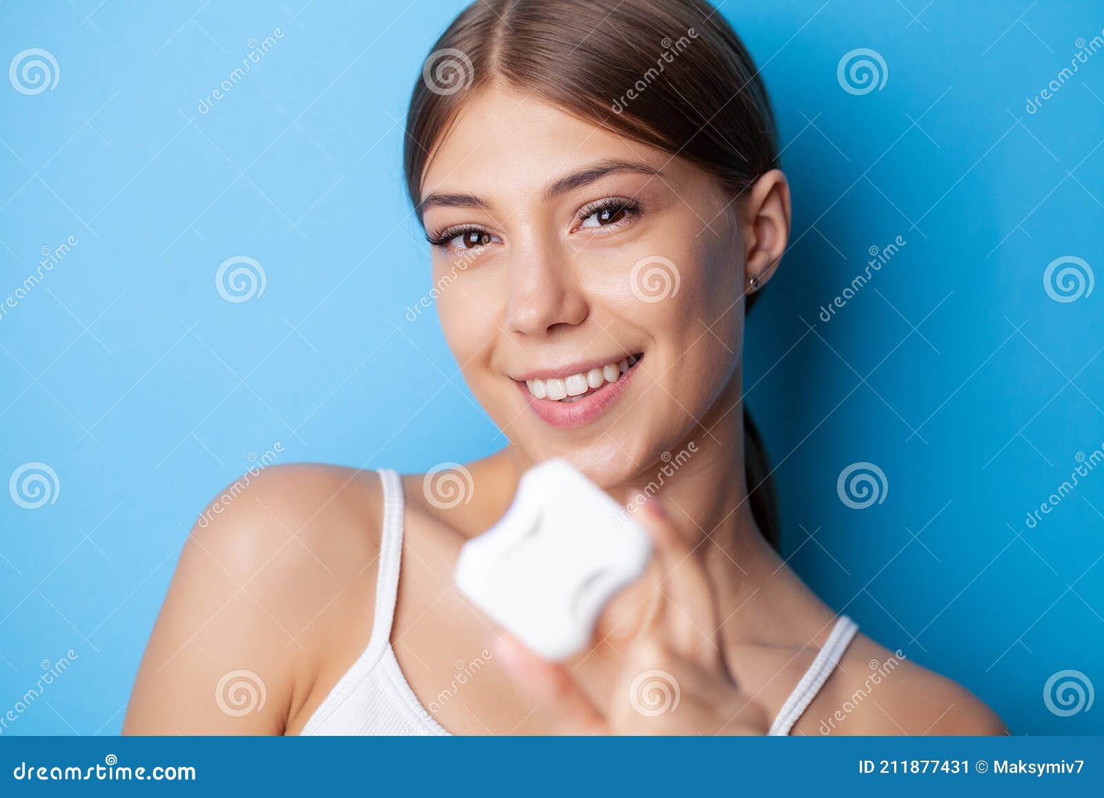 Portrait Of Beautiful Woman Cleaning Teeth With Dental Floss Stock Image Image Of Dental