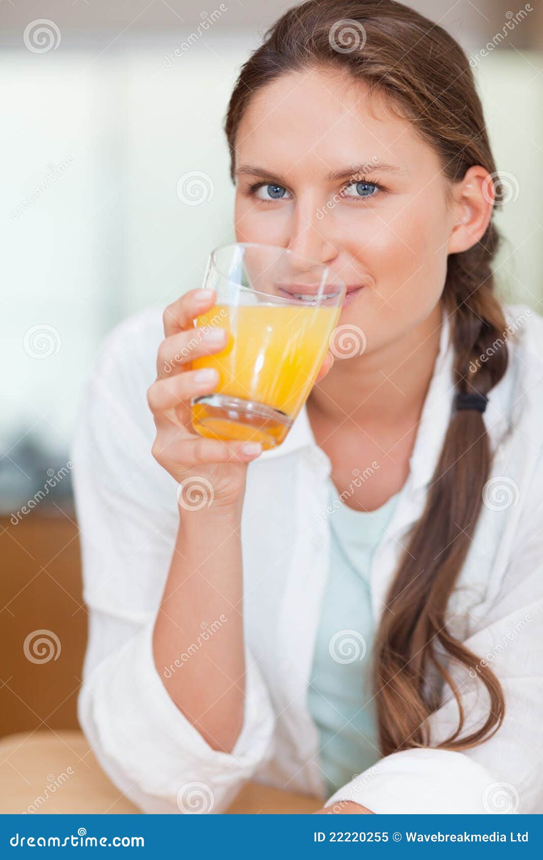 Portrait of a Beautiful Woman Drinking Juice Stock Image Image of