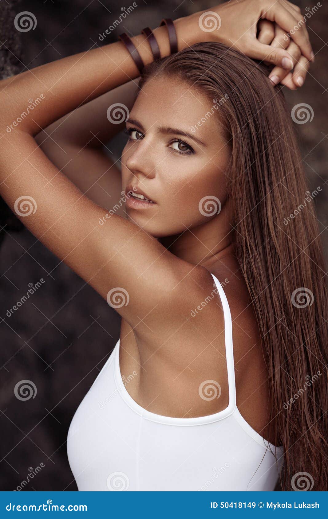 Portrait of a Beautiful Woman with Tan at the Beach Stock Image - Image