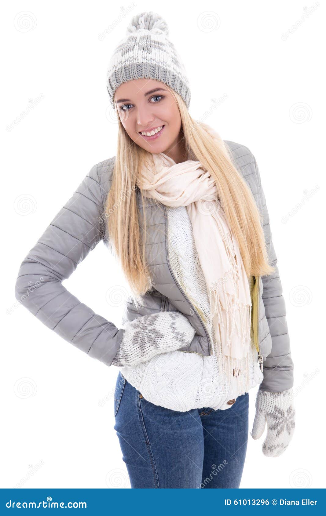 Portrait of Beautiful Woman in Winter Clothes Isolated on White Stock ...