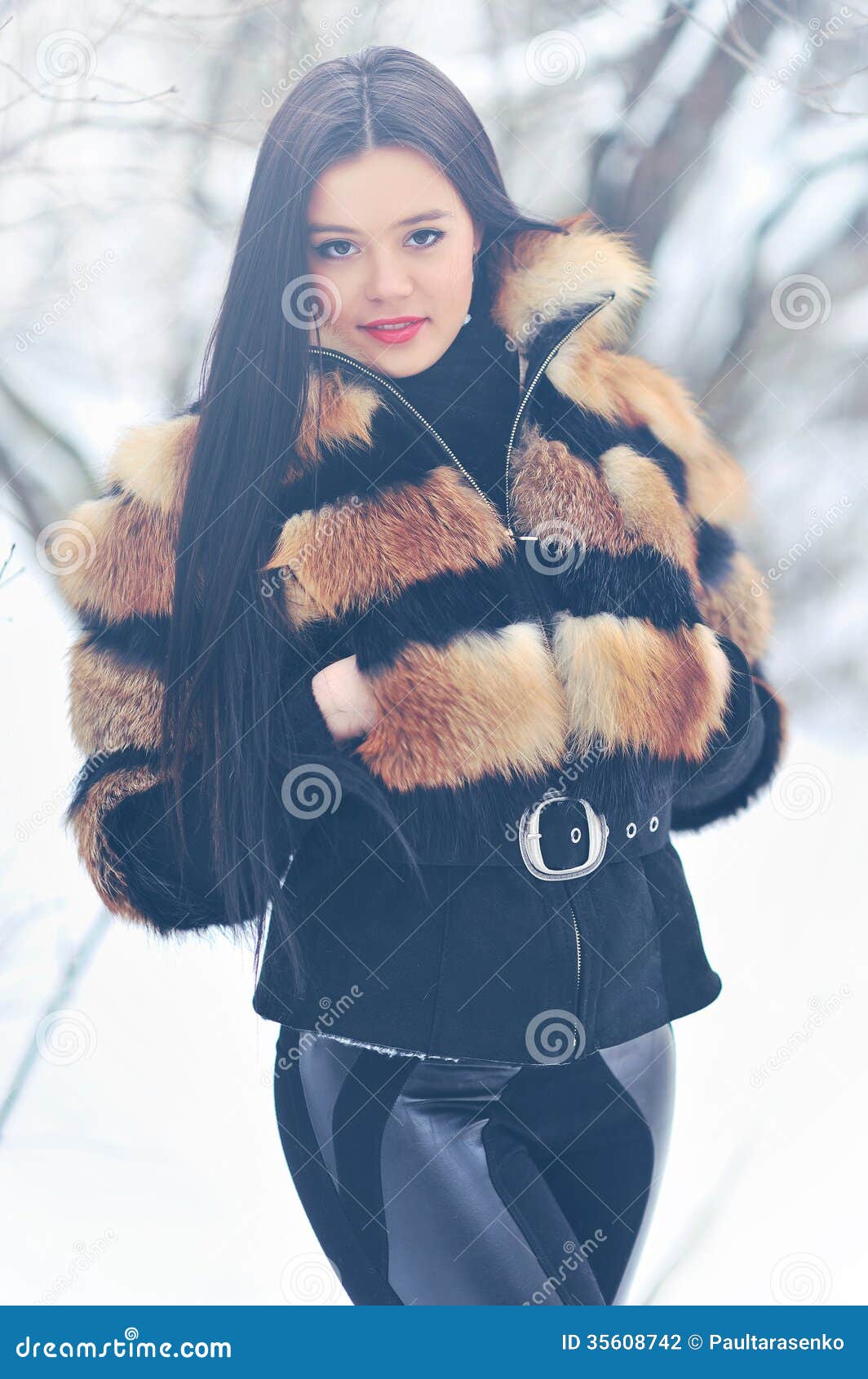 Portrait of a Beautiful Woman in Winter Stock Photo - Image of human ...