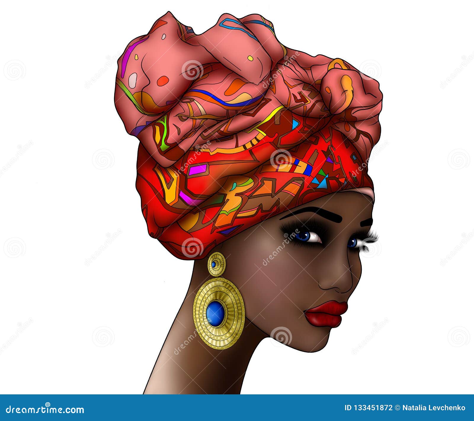 portrait of a beautiful young african woman in an red turban