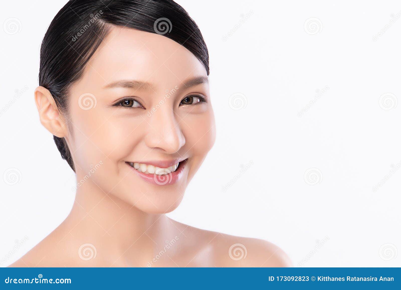 Portrait Beautiful Young Asian Woman Clean Fresh Bare Skin Concept ...