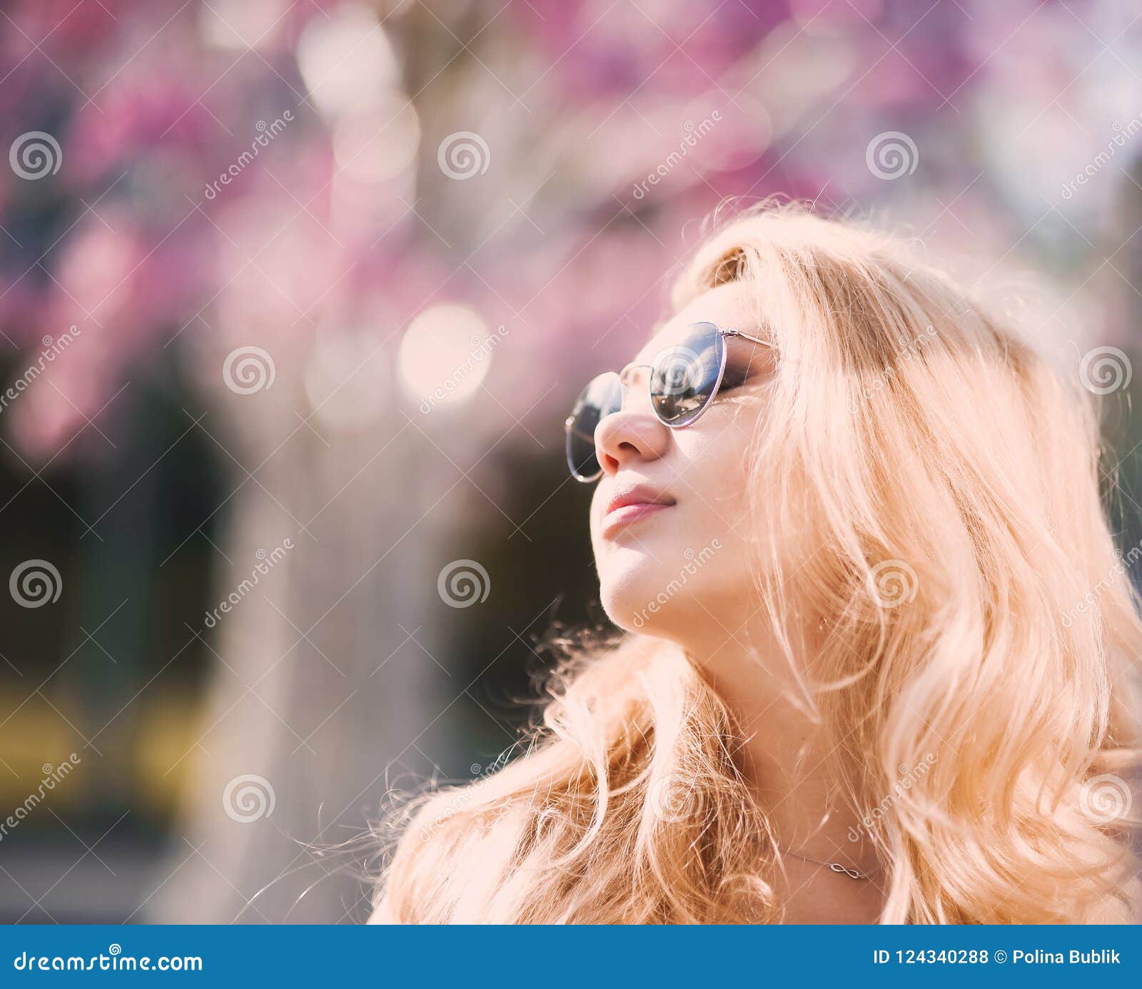 Beautiful Young Blonde Girl In Sunglasses With Puffy Lips And Feminine 