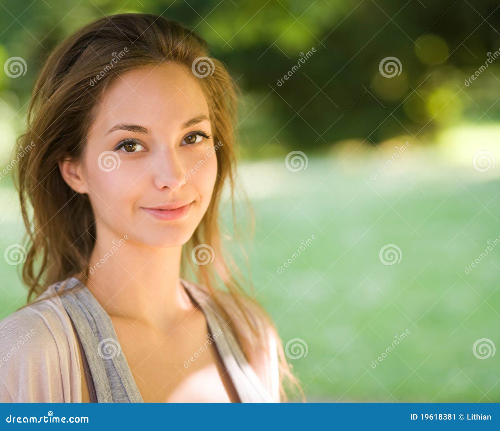 Portrait of a Beautiful Young Brunette Outdoors. Stock Image - Image of ...