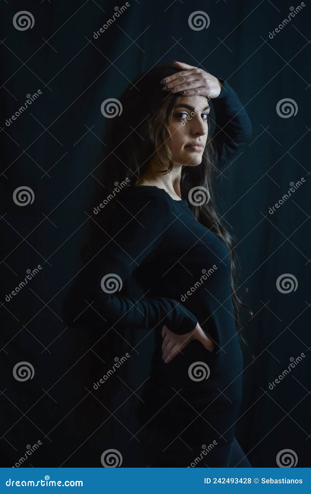 Portrait of a Beautiful Young Italian Woman with Very Long Brown Hair ...