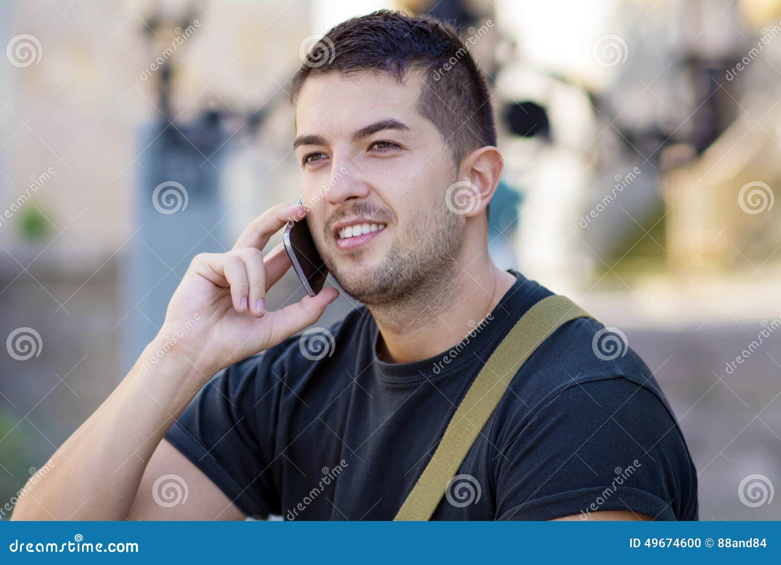 Portrait of Beautiful Young Man Talking on the Phone Outdoor Stock ...